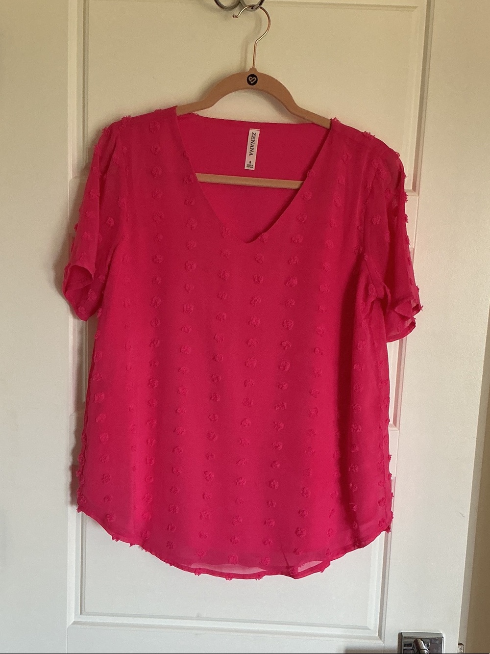 Zenana Hot Pink V-Neck Textured Blouse